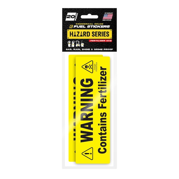 Fertilizer Sticker, Warning Label: Pump Sprayer, Commercial Sprayer: Hvy-Dty, 6''x2'', 20PK